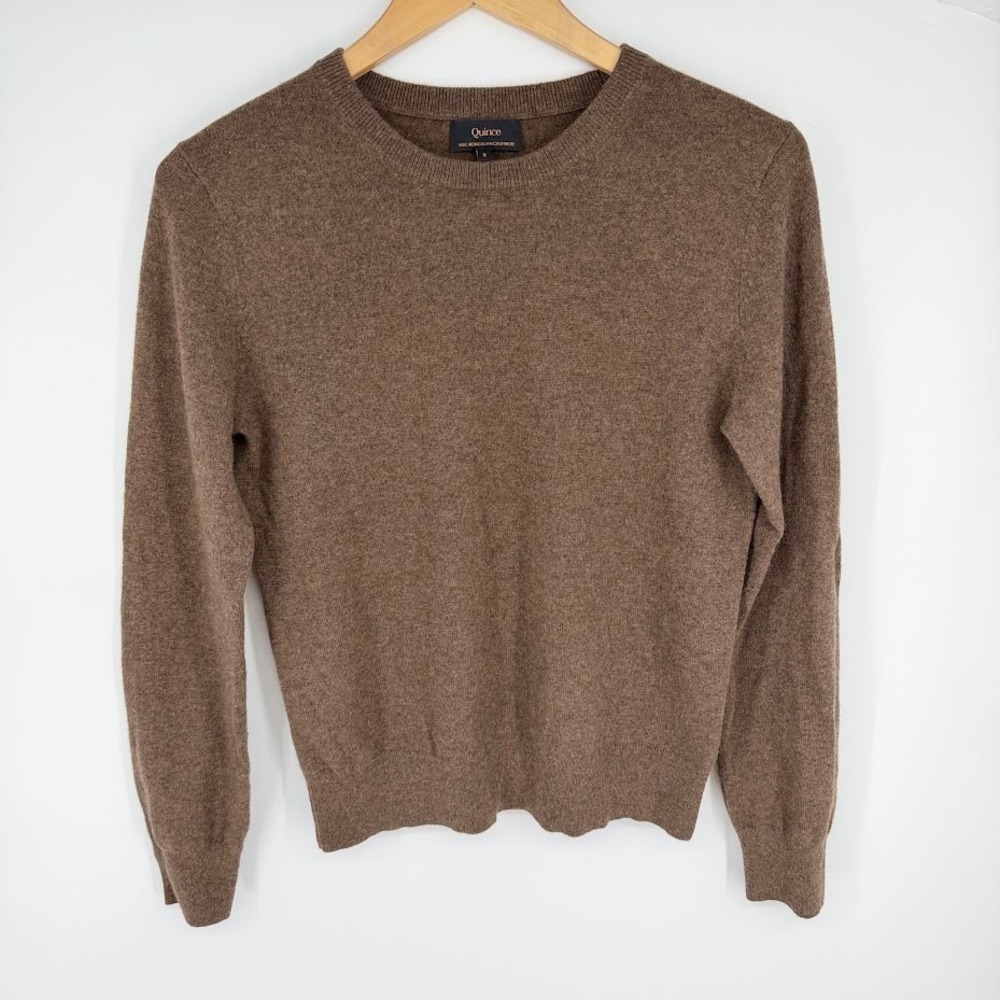 Quince Mongolian Cashmere Crewneck Sweater Women S Brown Soft Luxury Minimalist - Picture 2 of 7